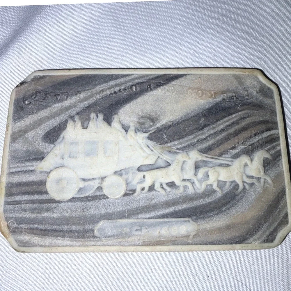 Belt Buckle Vintage‎ Stagecoach Marbled Grey White OS